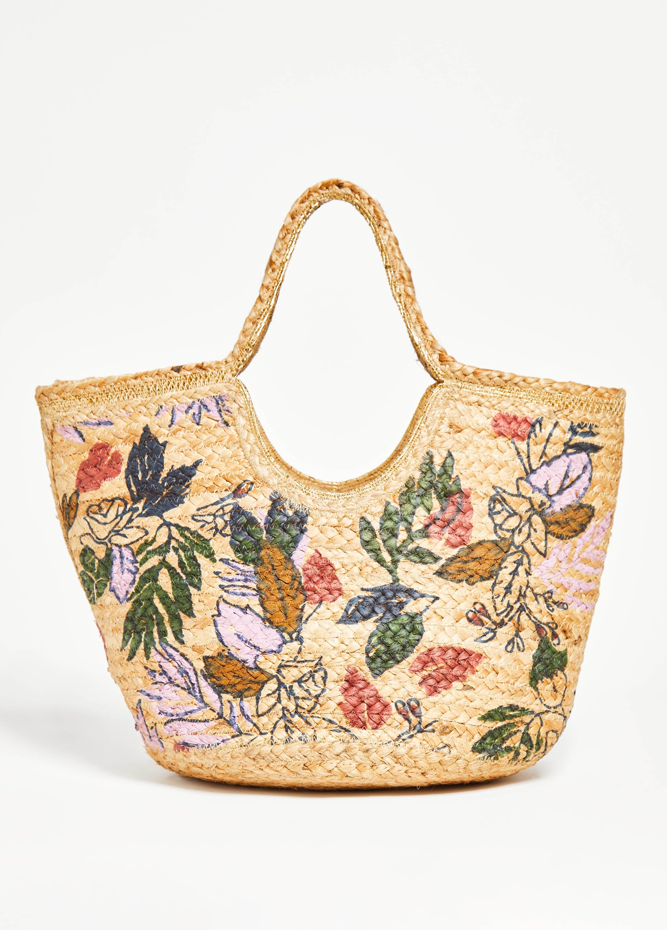 Trendy Straw Bag Summer Tote Bag Flower Print Raffia Shoulder Bags