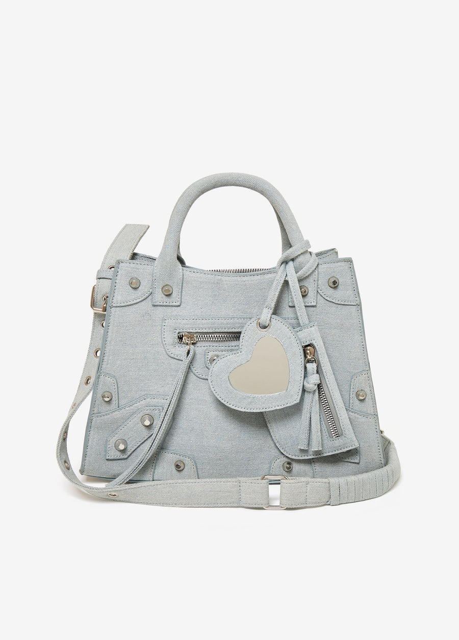 Studded Denim Satchel