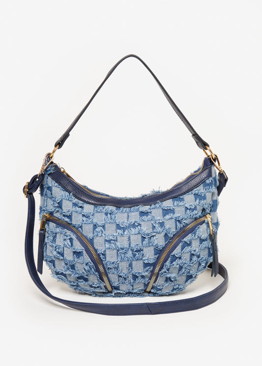 Checked Denim Shoulder Bag