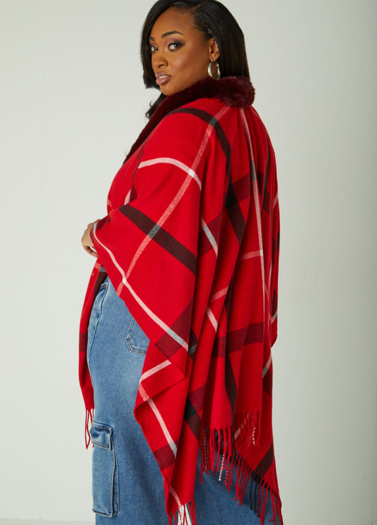 Just Jamie Faux Fur Trim Ruana