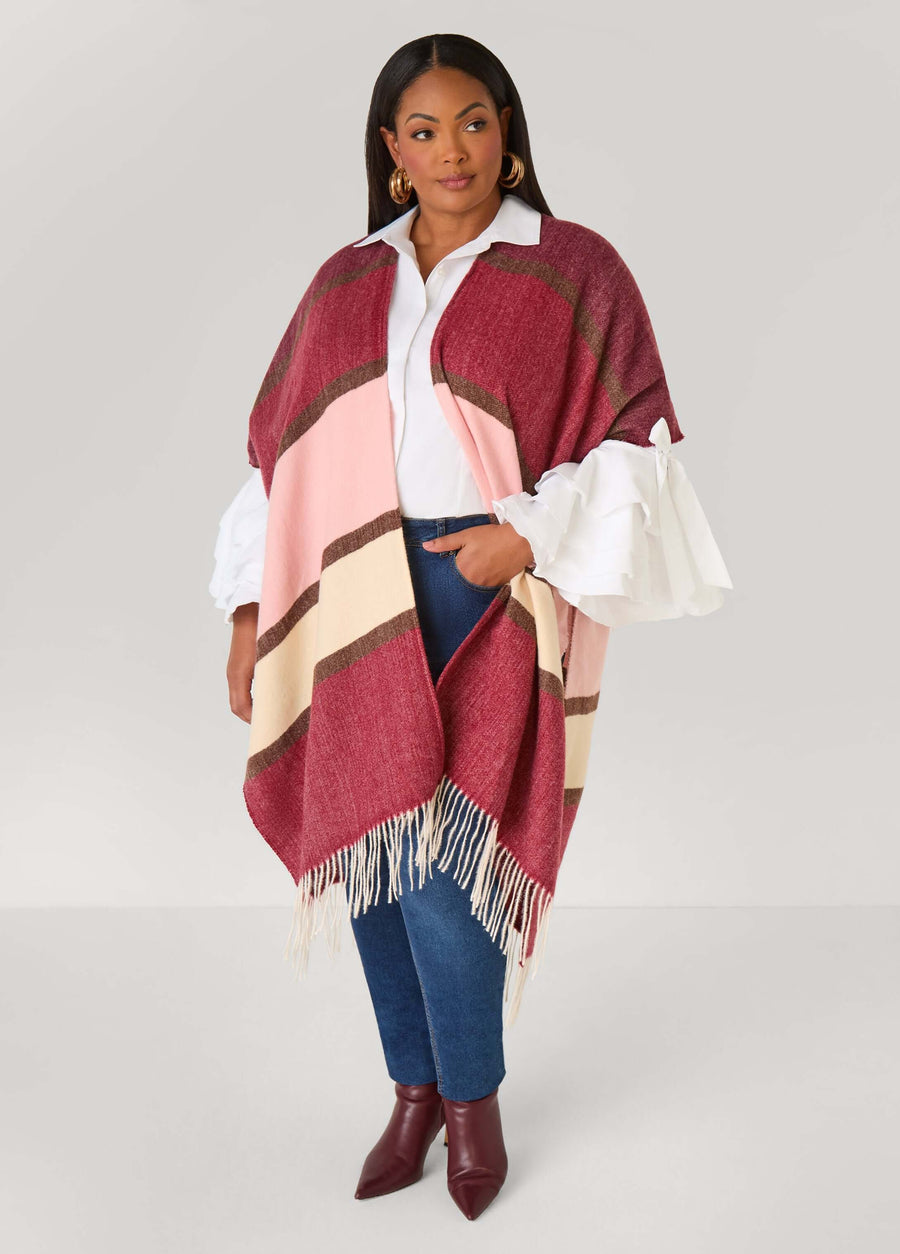Plus Size Colorblock Brushed Knit Kimono