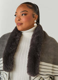 Striped Faux Fur Trimmed Poncho