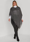 Fringed V Cut Ribbed Poncho
