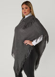 Fringed V Cut Ribbed Poncho
