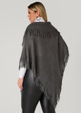 Fringed V Cut Ribbed Poncho